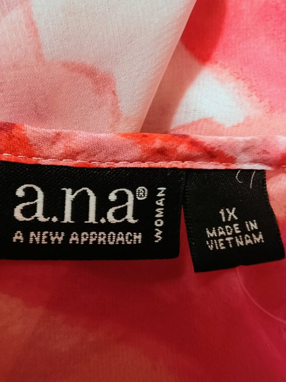 EUC a.n.a Sz1X Pink & Orange Floral Chiffon Boho Tunic Blouse Tie Neck Sheer Top - Picture 3 of 7